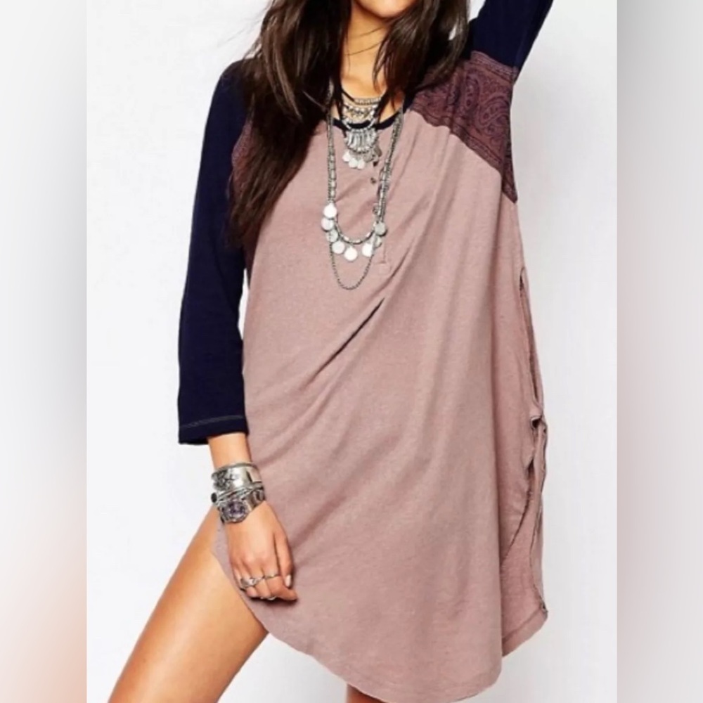 Free People Navy and Mauve Tunic Top